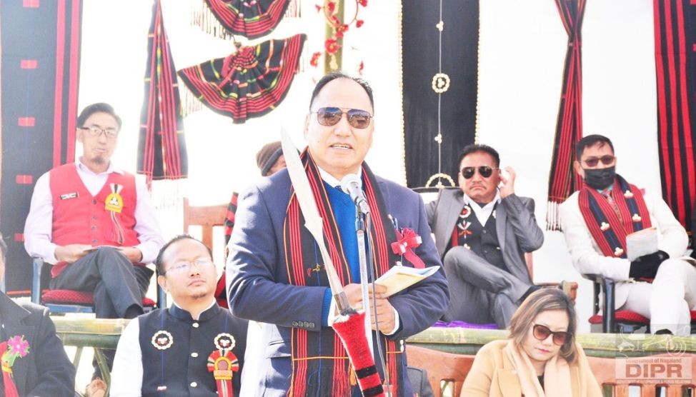 Director, IPR, Er Tokishe Kiba speaking at the Natha New Students’ Union golden jubilee celebration at Natha New village on December 29 last. (DIPR Photo)